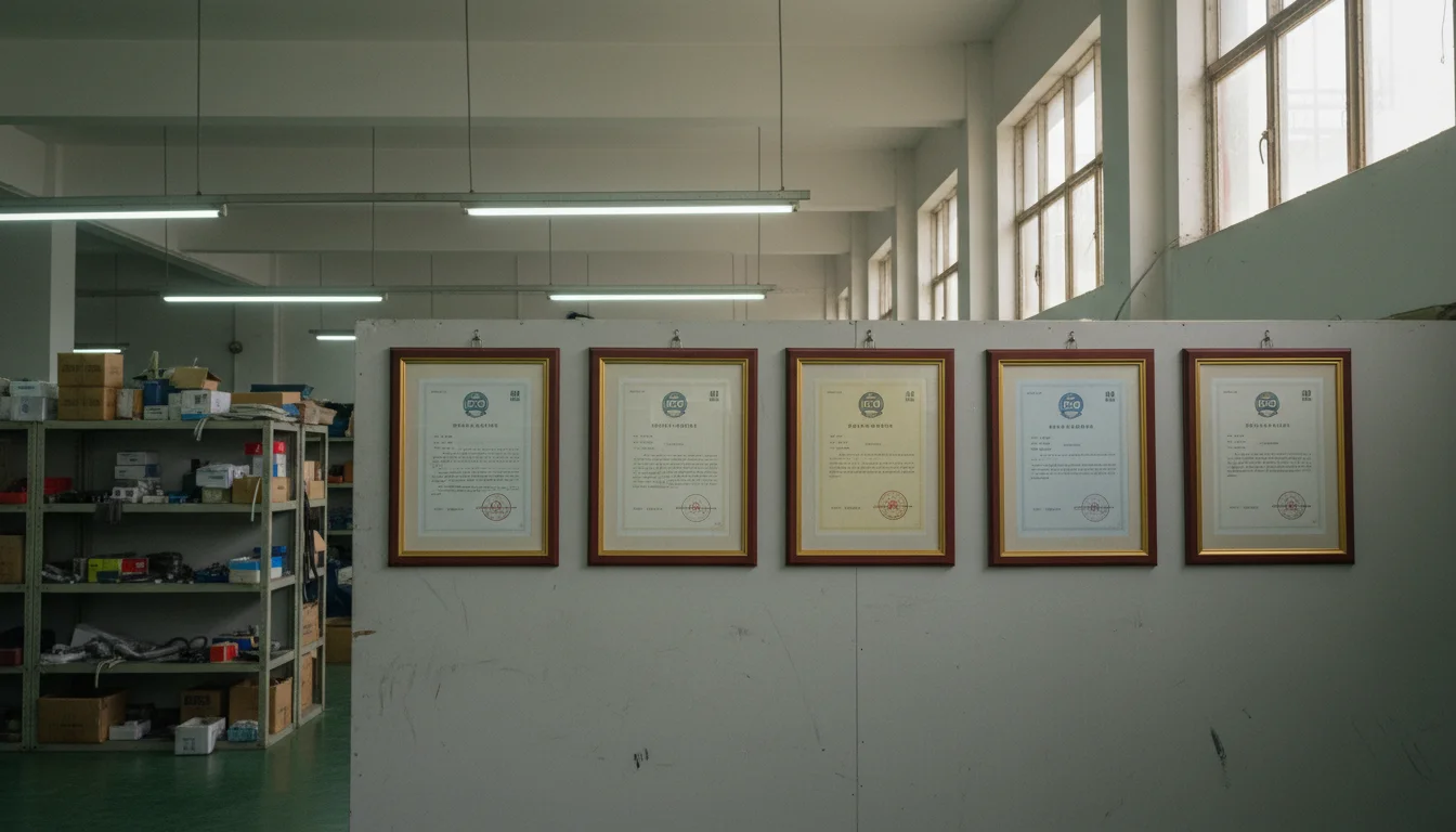 ISO certification documents and quality management awards