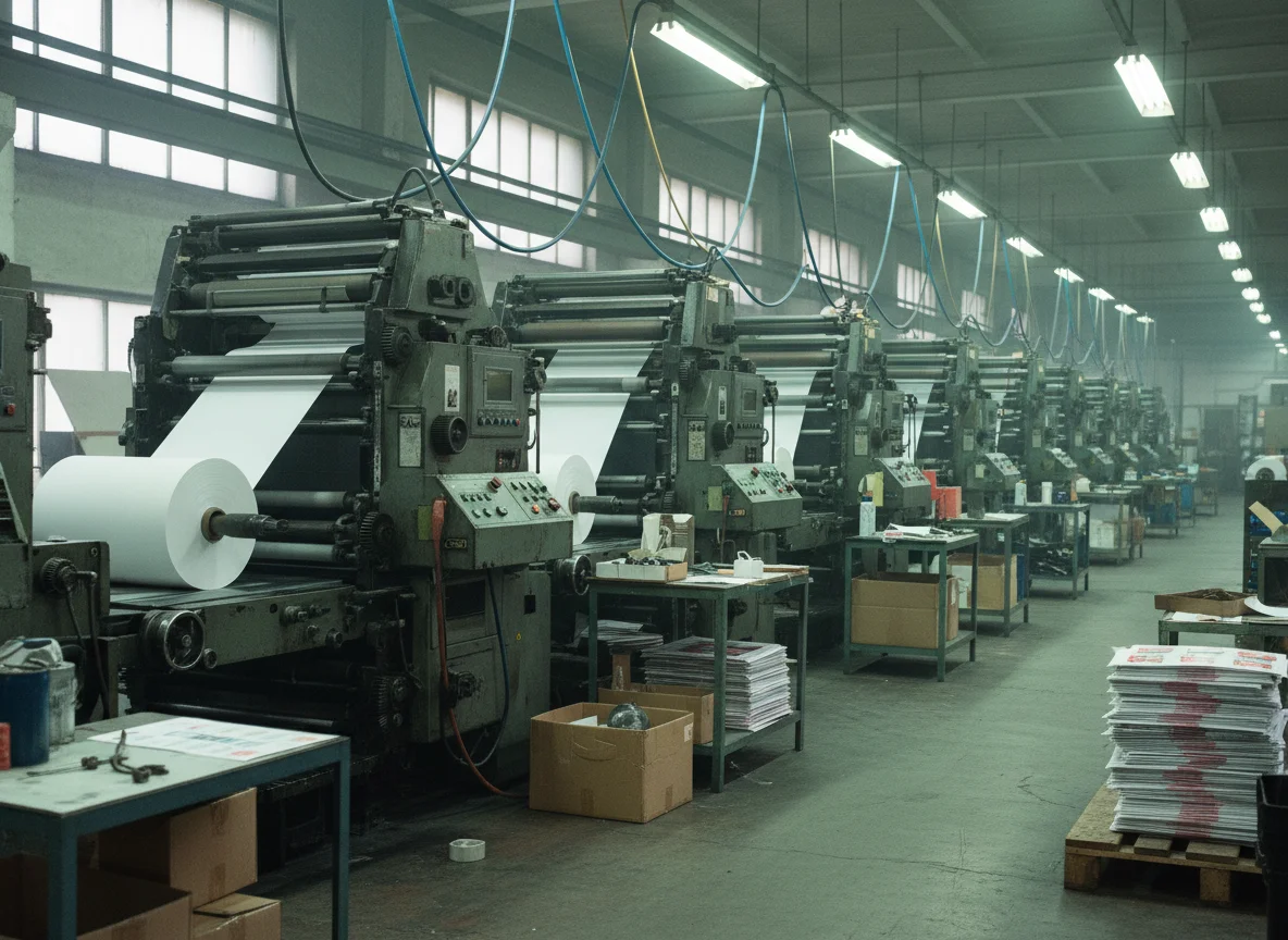 Multiple high-speed printing press lines running in parallel