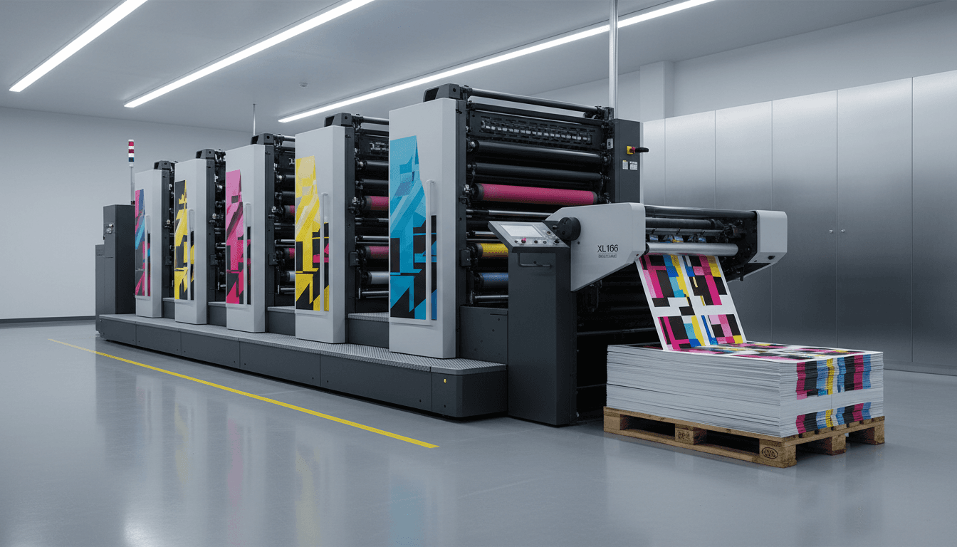 Heidelberg offset printing press producing custom packaging at JinXinCai factory