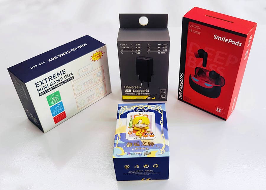 Custom printed electronics packaging boxes — offset and digital production samples